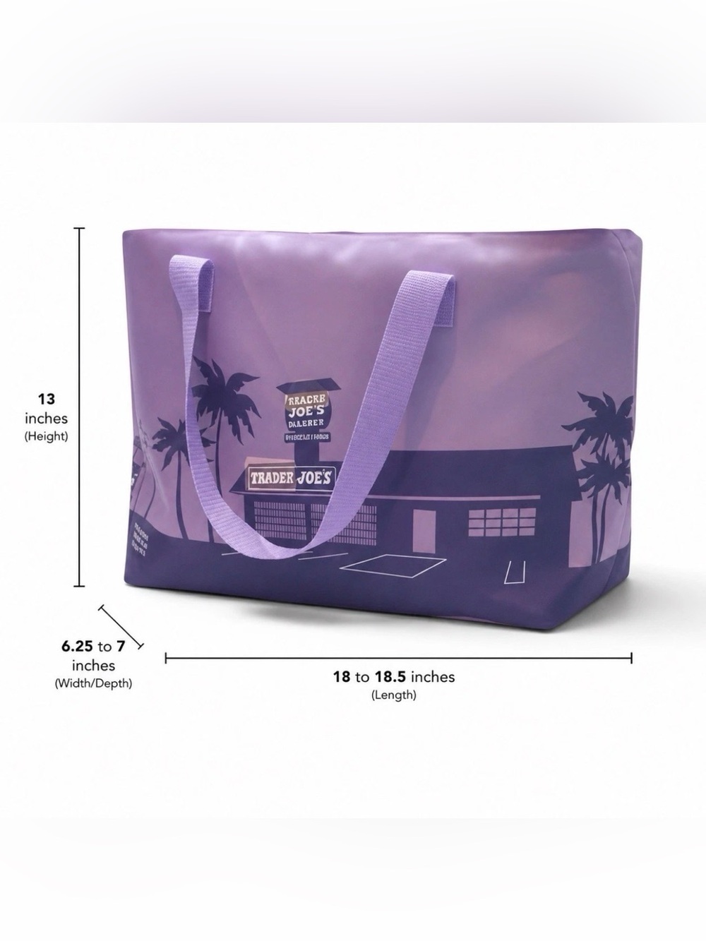 Trader Joe’s Lavender Insulated Cooler Tote Bag Pasadena CA Reusable Zip Top-NWT
